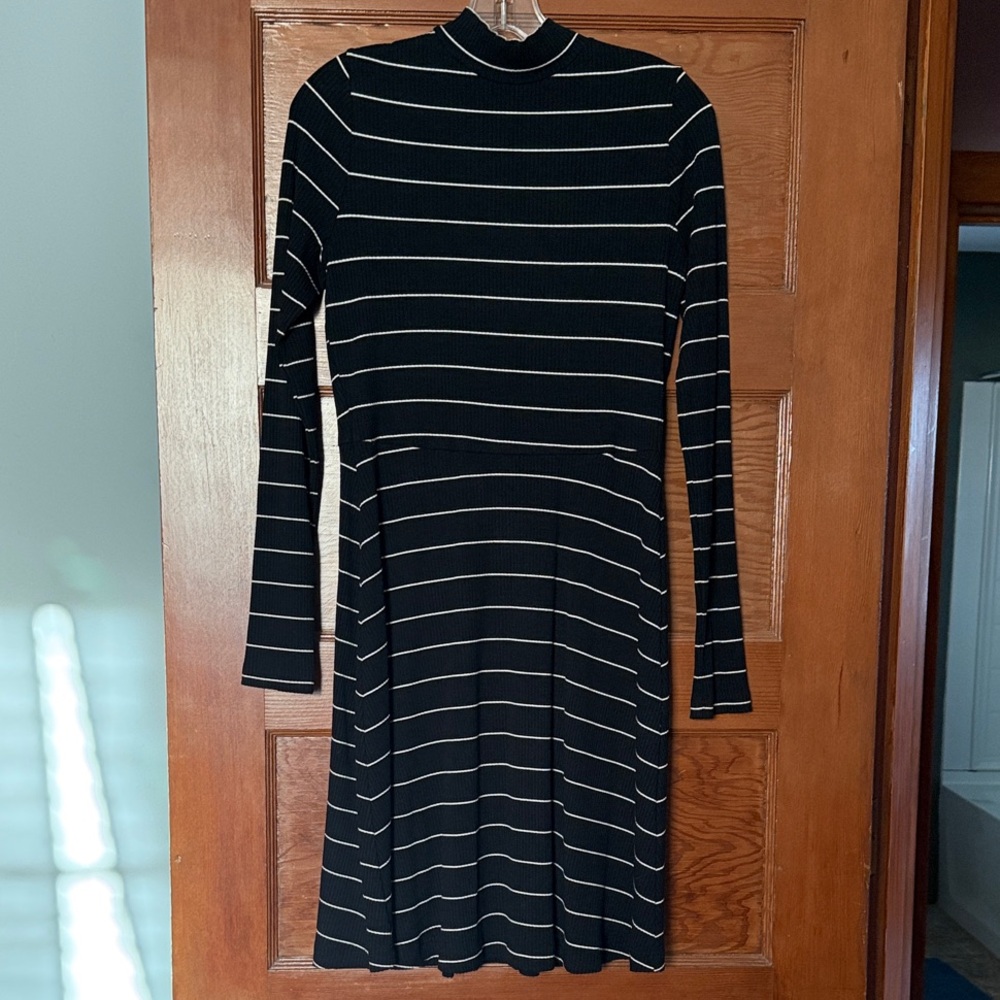 Banana Republic Black and White Striped Long Sleeve Dress